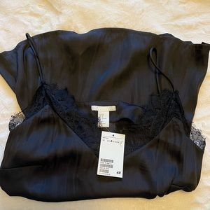 Navy satin lace tank